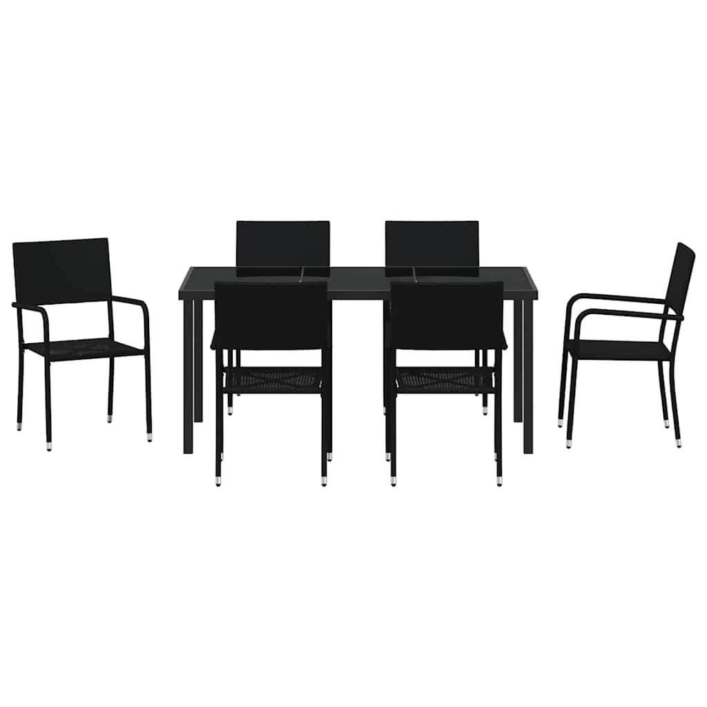 Have Spisebordssæt med pude 7 pcs Sort polyrattan