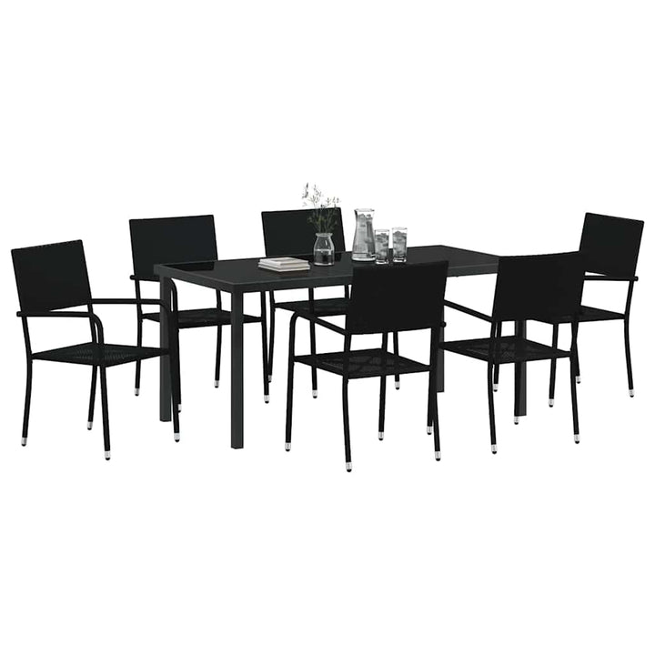 Have Spisebordssæt med pude 7 pcs Sort polyrattan