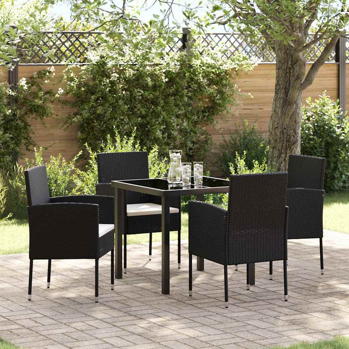 Have Spisebordssæt med pude 5 pcs Sort polyrattan