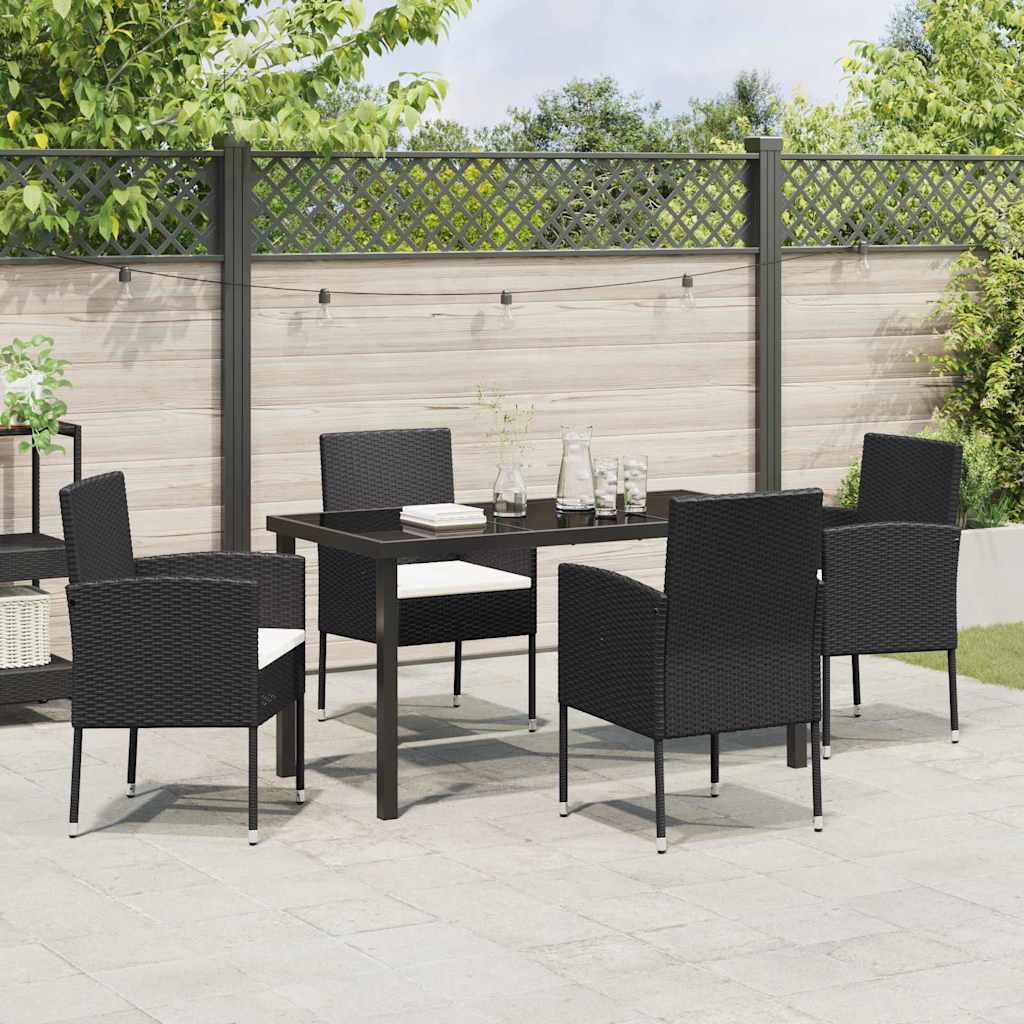 Have Spisebordssæt med pude 5 pcs Sort polyrattan