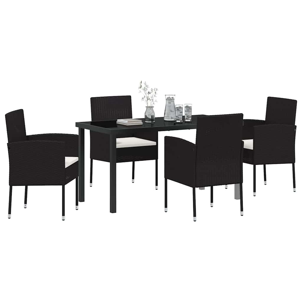 Have Spisebordssæt med pude 5 pcs Sort polyrattan