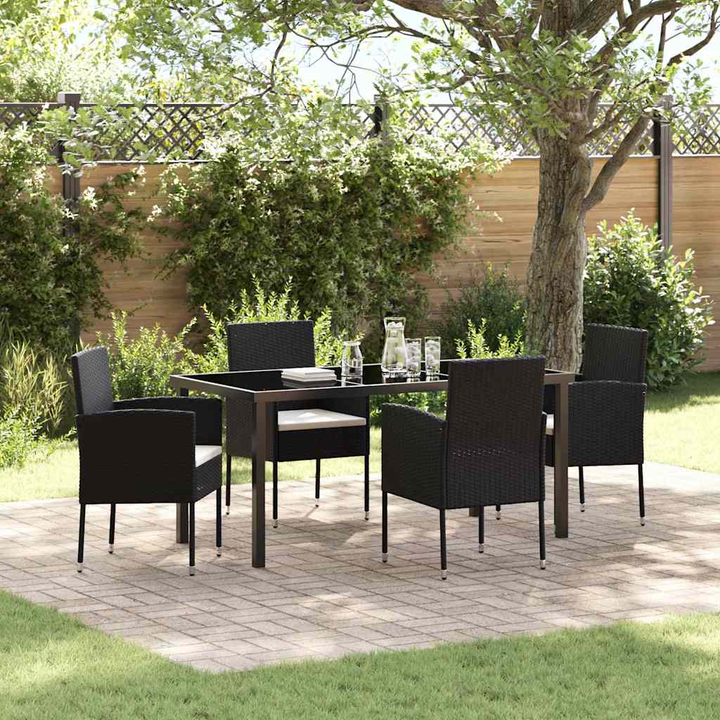 Have Spisebordssæt med pude 5 pcs Sort polyrattan