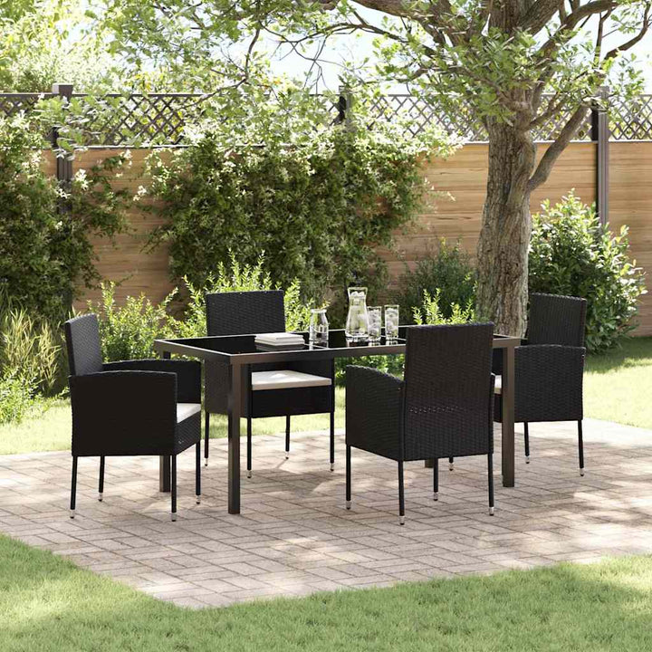 Have Spisebordssæt med pude 5 pcs Sort polyrattan