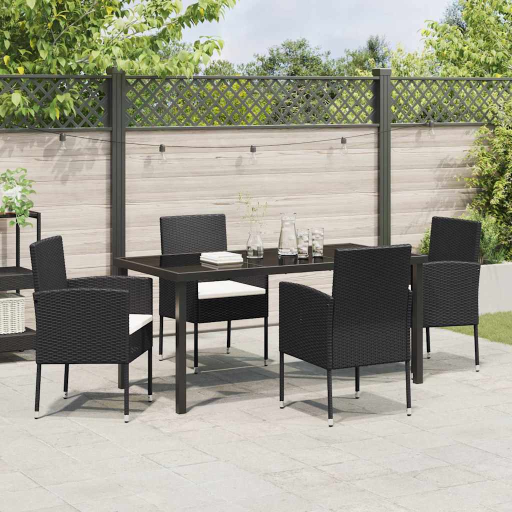 Have Spisebordssæt med pude 5 pcs Sort polyrattan
