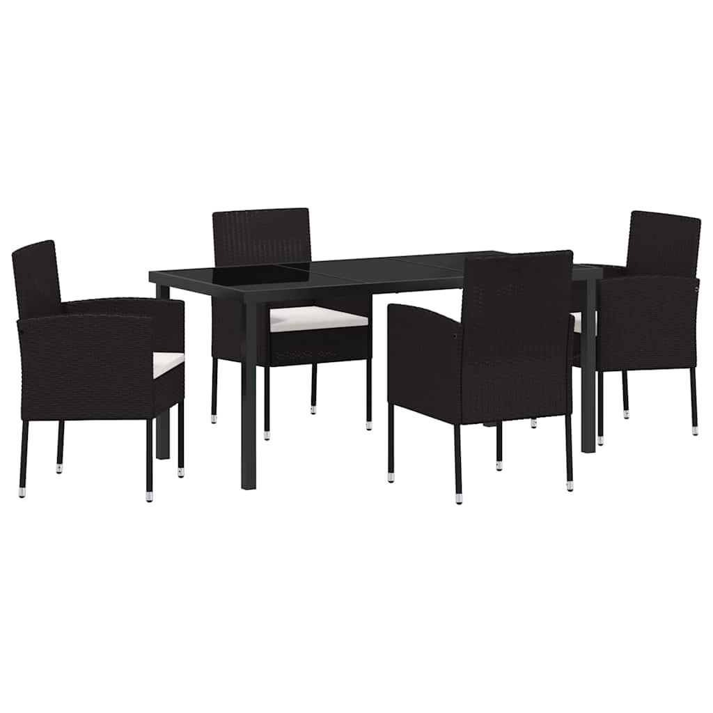 Have Spisebordssæt med pude 5 pcs Sort polyrattan