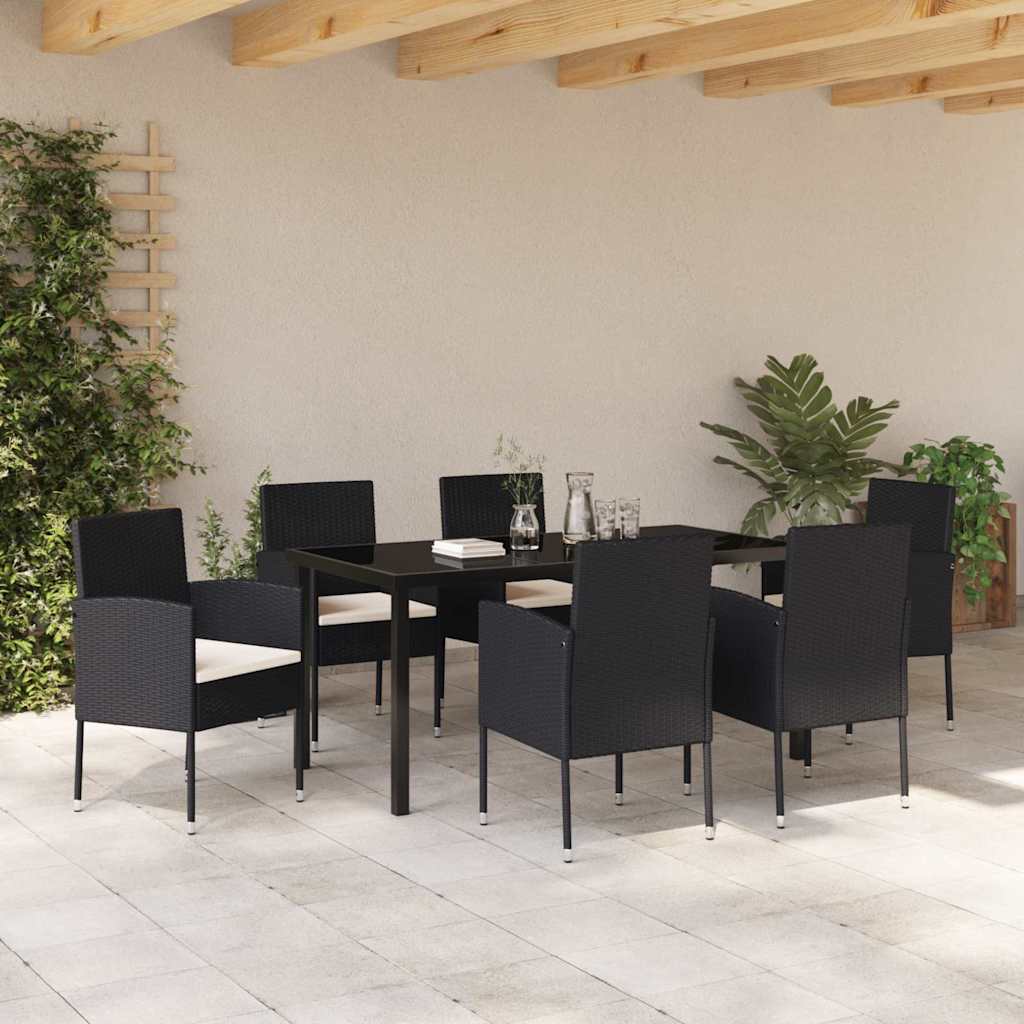 Have Spisebordssæt med pude 7 pcs Sort polyrattan