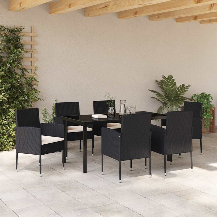 Have Spisebordssæt med pude 7 pcs Sort polyrattan
