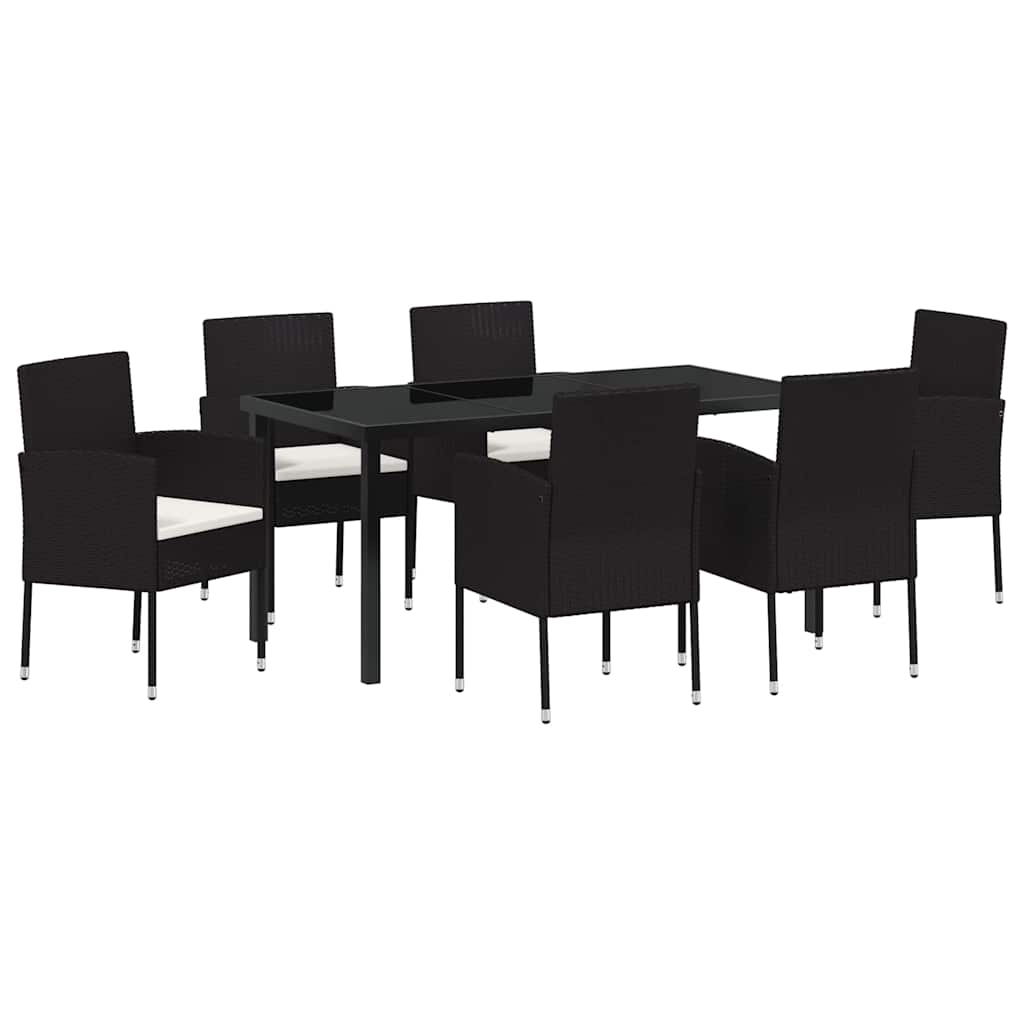 Have Spisebordssæt med pude 7 pcs Sort polyrattan