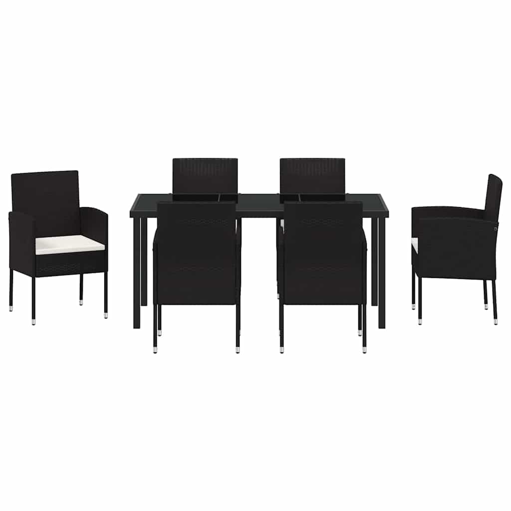 Have Spisebordssæt med pude 7 pcs Sort polyrattan