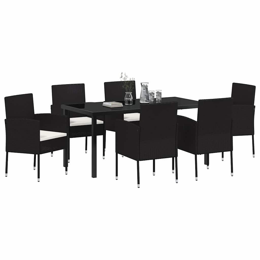 Have Spisebordssæt med pude 7 pcs Sort polyrattan