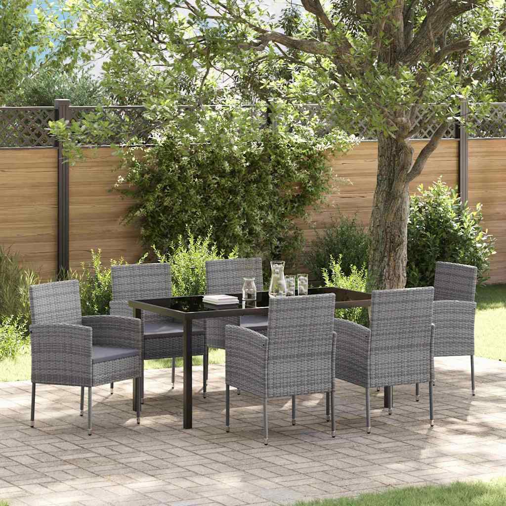 Have Spisebordssæt med pude 7 pcs Grå polyrattan