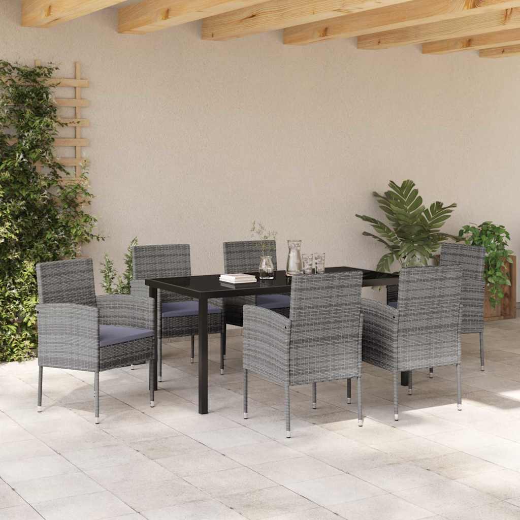 Have Spisebordssæt med pude 7 pcs Grå polyrattan