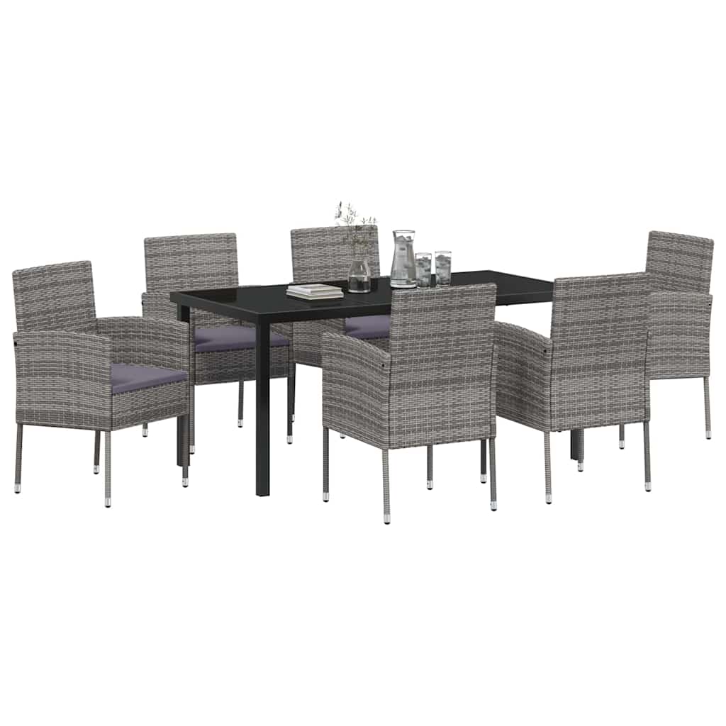 Have Spisebordssæt med pude 7 pcs Grå polyrattan