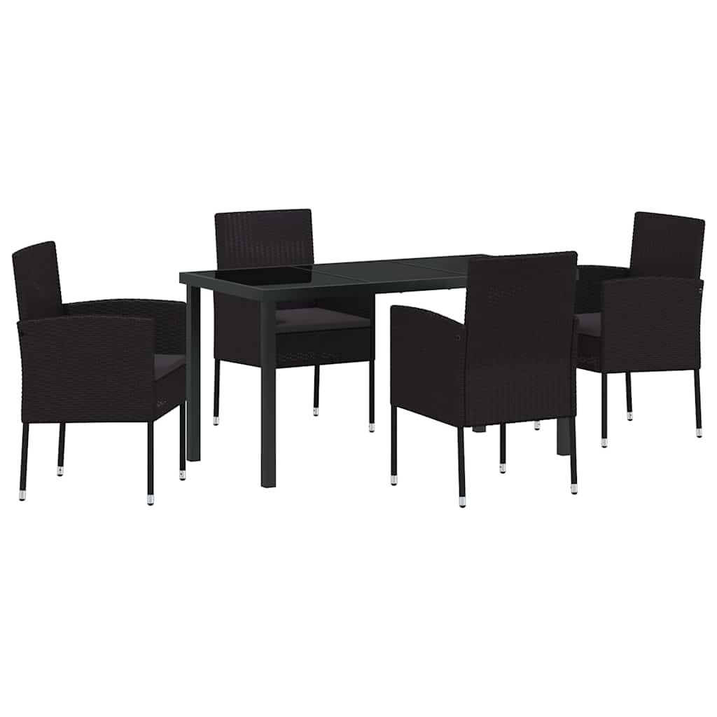 Have Spisebordssæt med pude 5 pcs Sort polyrattan