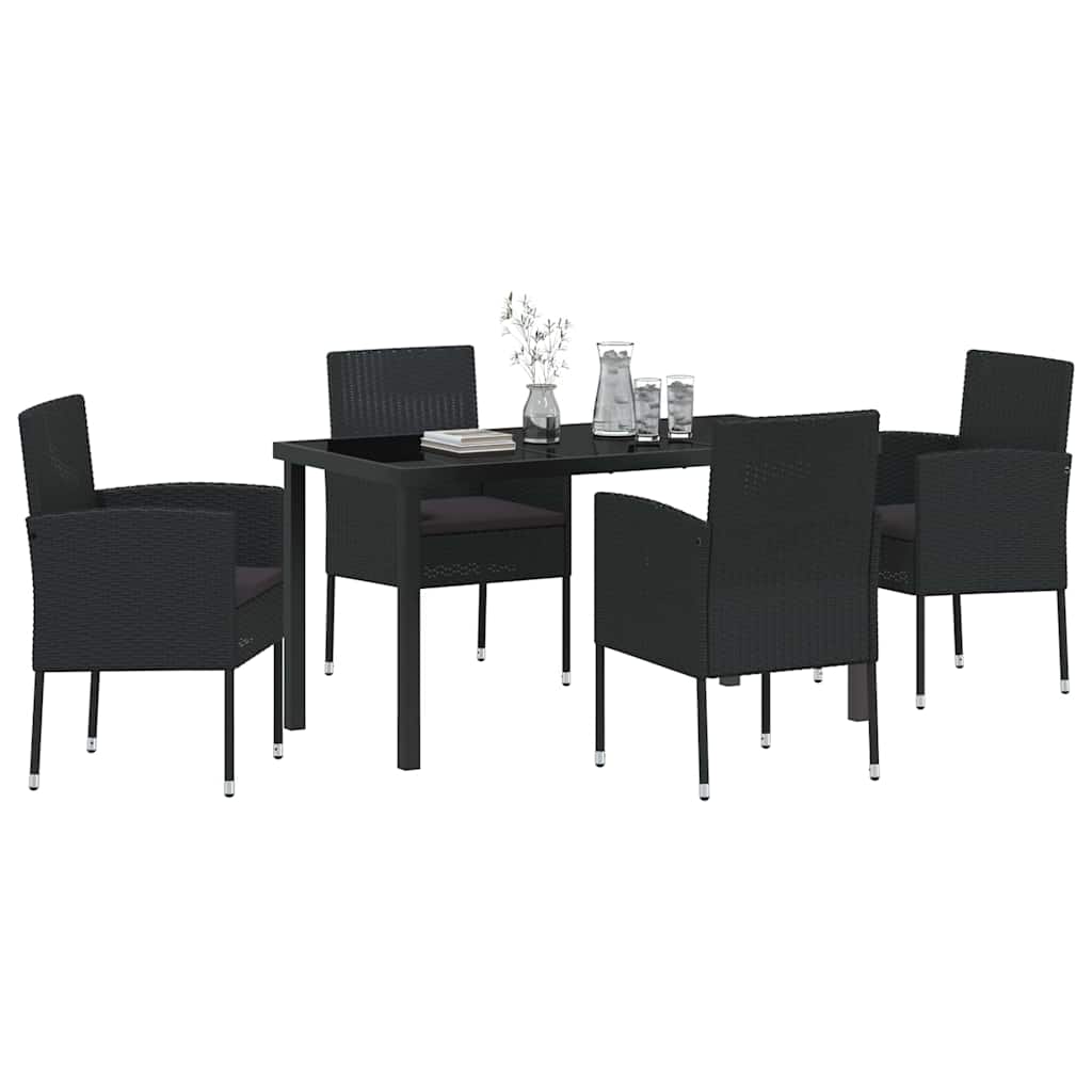 Have Spisebordssæt med pude 5 pcs Sort polyrattan