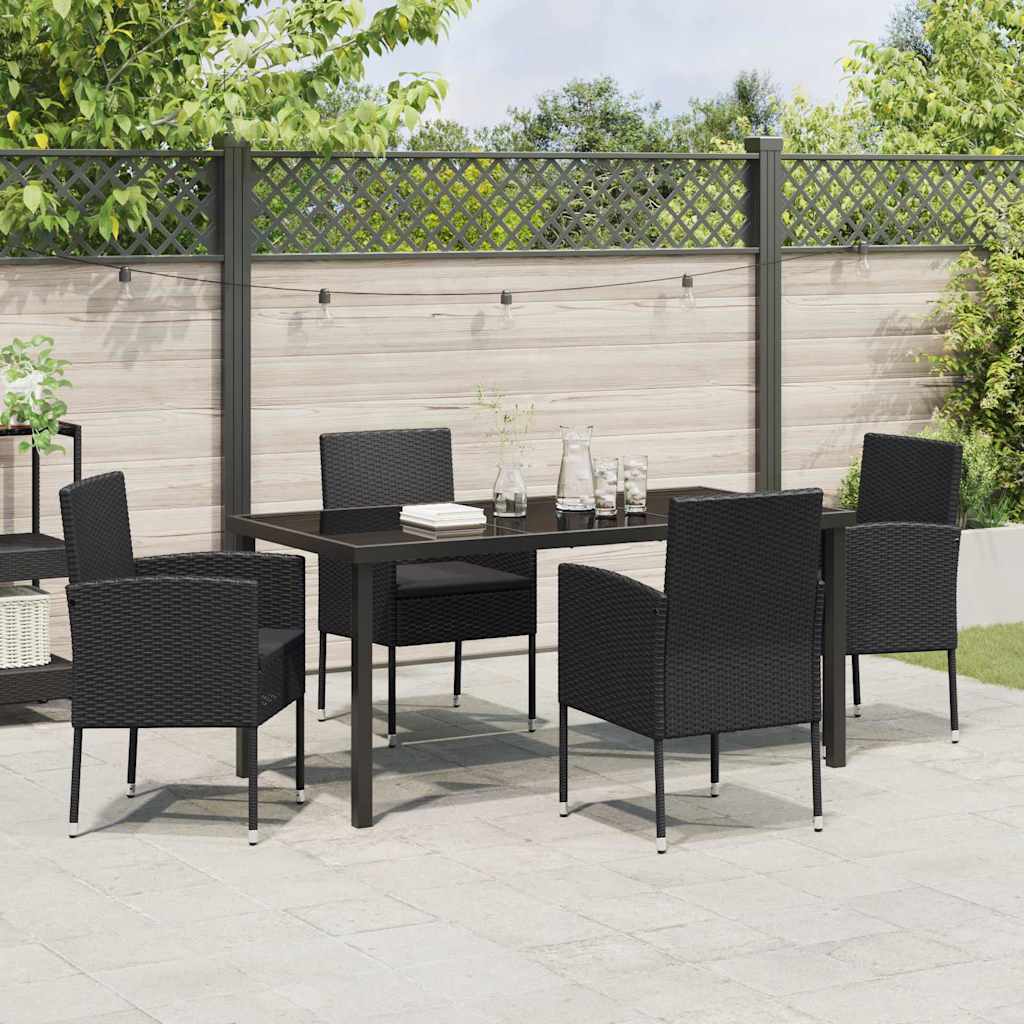 Have Spisebordssæt med pude 5 pcs Sort polyrattan