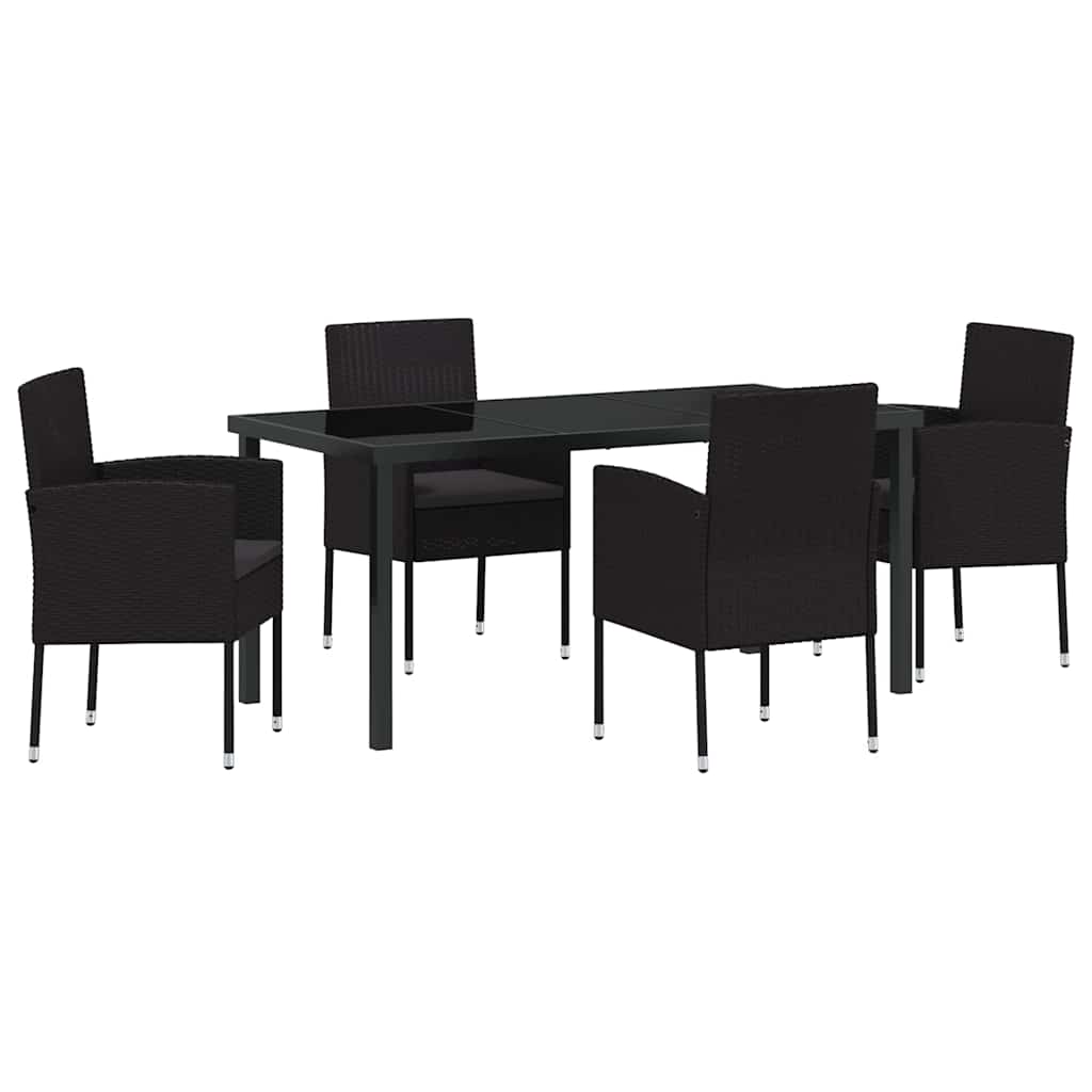 Have Spisebordssæt med pude 5 pcs Sort polyrattan