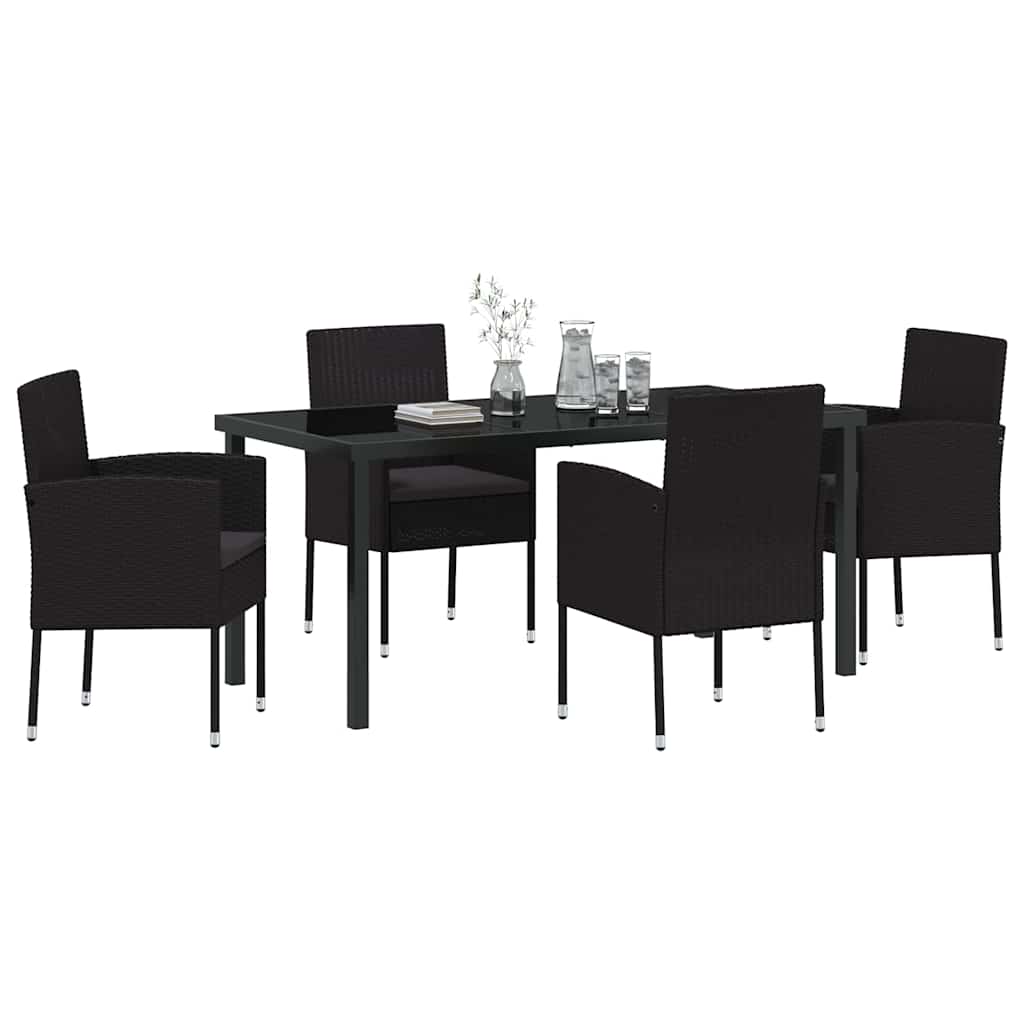 Have Spisebordssæt med pude 5 pcs Sort polyrattan