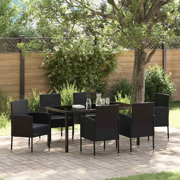 Have Spisebordssæt med pude 7 pcs Sort polyrattan