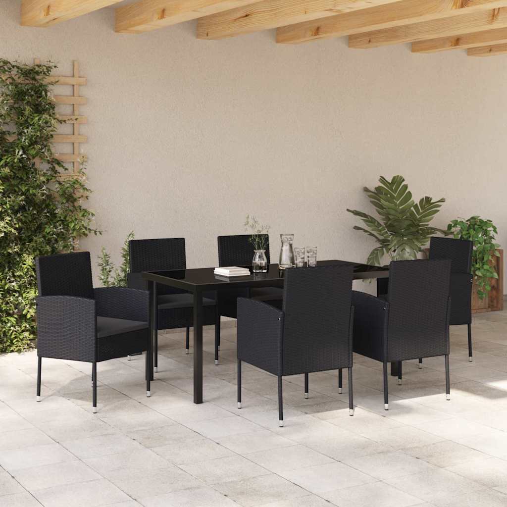 Have Spisebordssæt med pude 7 pcs Sort polyrattan