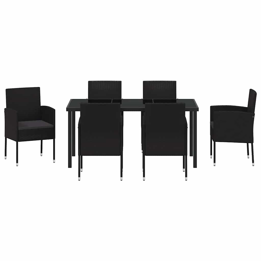 Have Spisebordssæt med pude 7 pcs Sort polyrattan