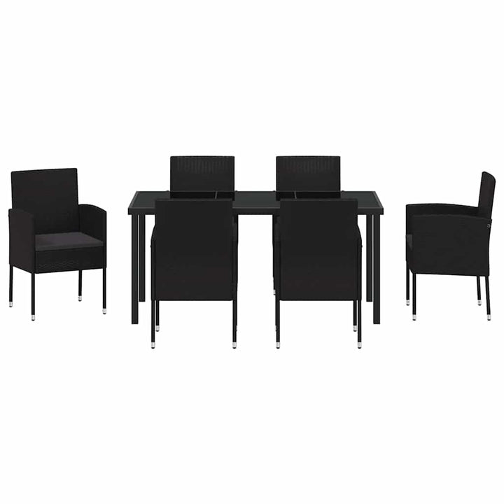Have Spisebordssæt med pude 7 pcs Sort polyrattan