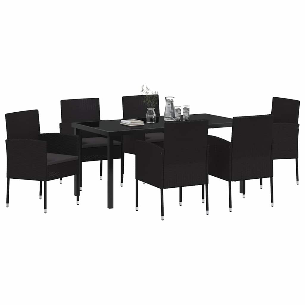Have Spisebordssæt med pude 7 pcs Sort polyrattan