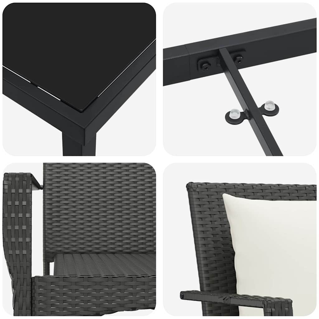 Have Spisebordssæt med pude 7 pcs Sort polyrattan