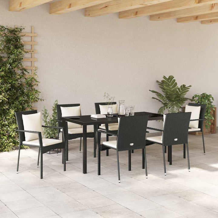 Have Spisebordssæt med pude 7 pcs Sort polyrattan