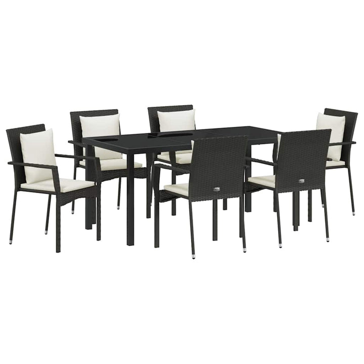 Have Spisebordssæt med pude 7 pcs Sort polyrattan