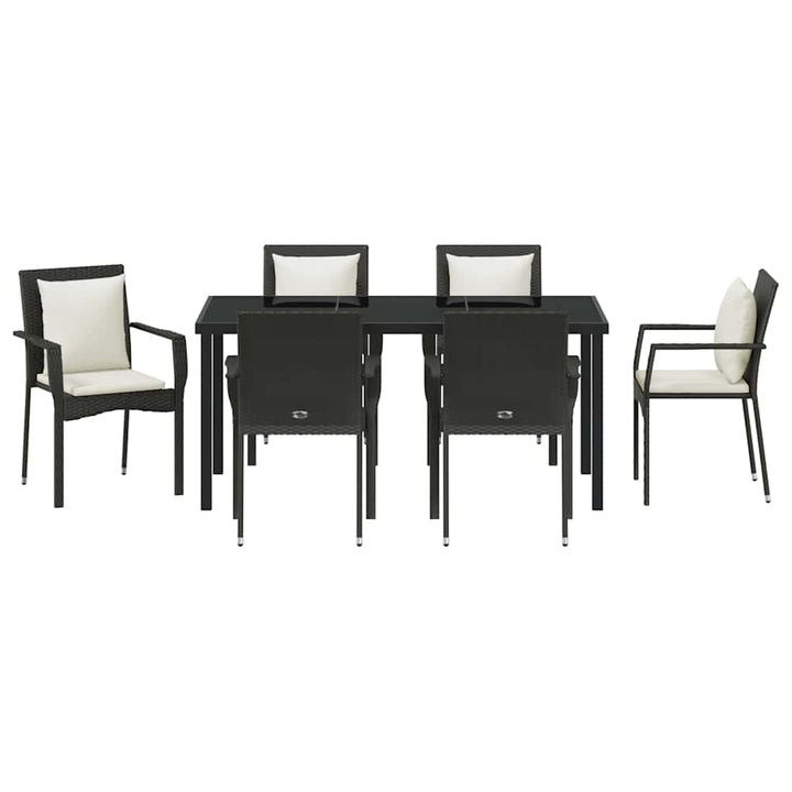 Have Spisebordssæt med pude 7 pcs Sort polyrattan