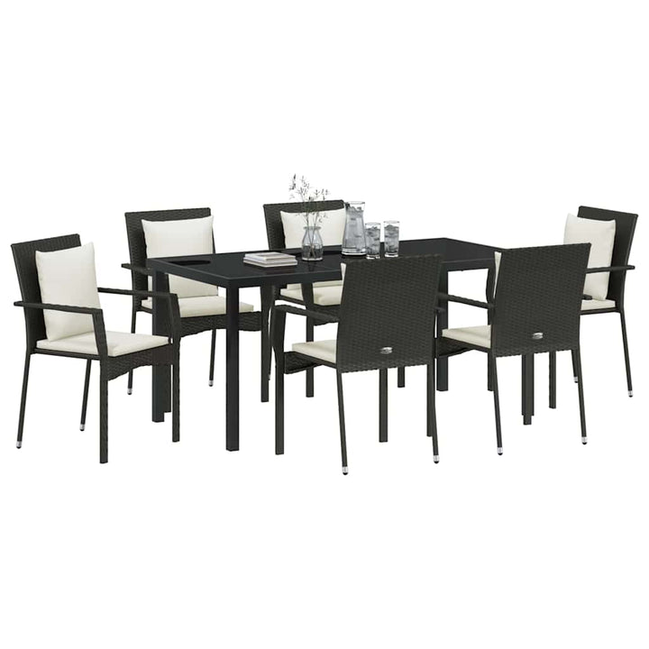 Have Spisebordssæt med pude 7 pcs Sort polyrattan