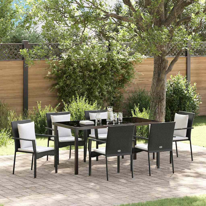 Have Spisebordssæt med pude 7 pcs Sort polyrattan