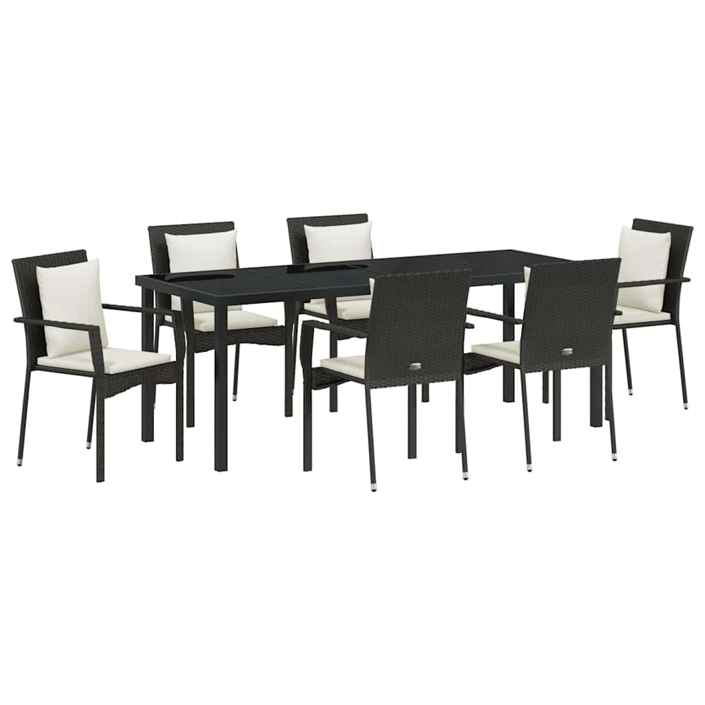 Have Spisebordssæt med pude 7 pcs Sort polyrattan