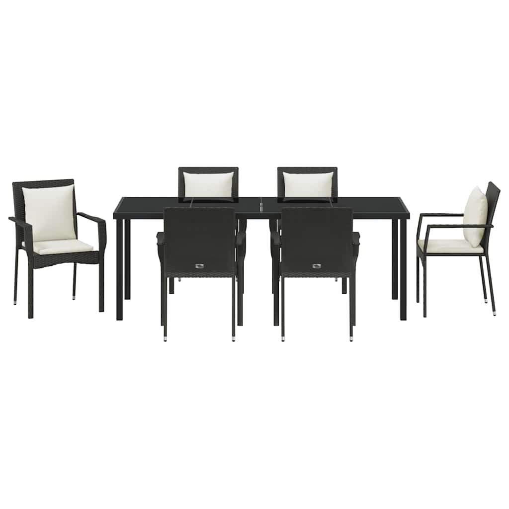 Have Spisebordssæt med pude 7 pcs Sort polyrattan