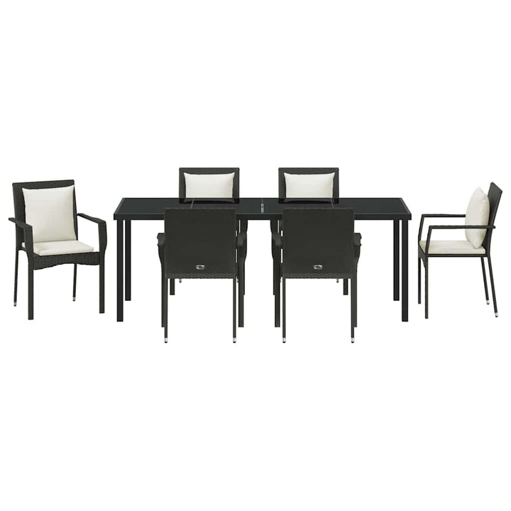 Have Spisebordssæt med pude 7 pcs Sort polyrattan