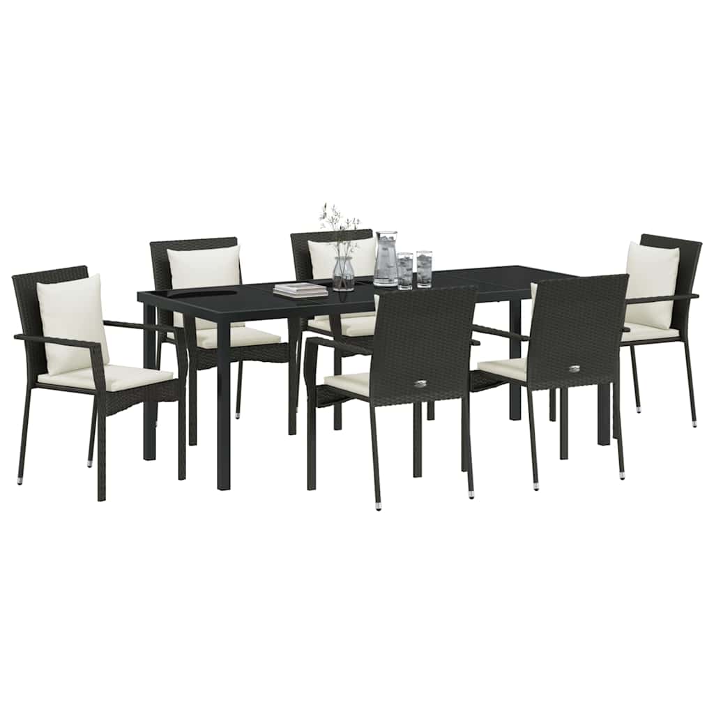 Have Spisebordssæt med pude 7 pcs Sort polyrattan