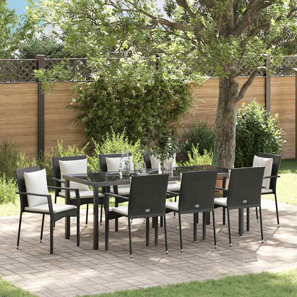 Have Spisebordssæt med pude 9 pcs Sort polyrattan