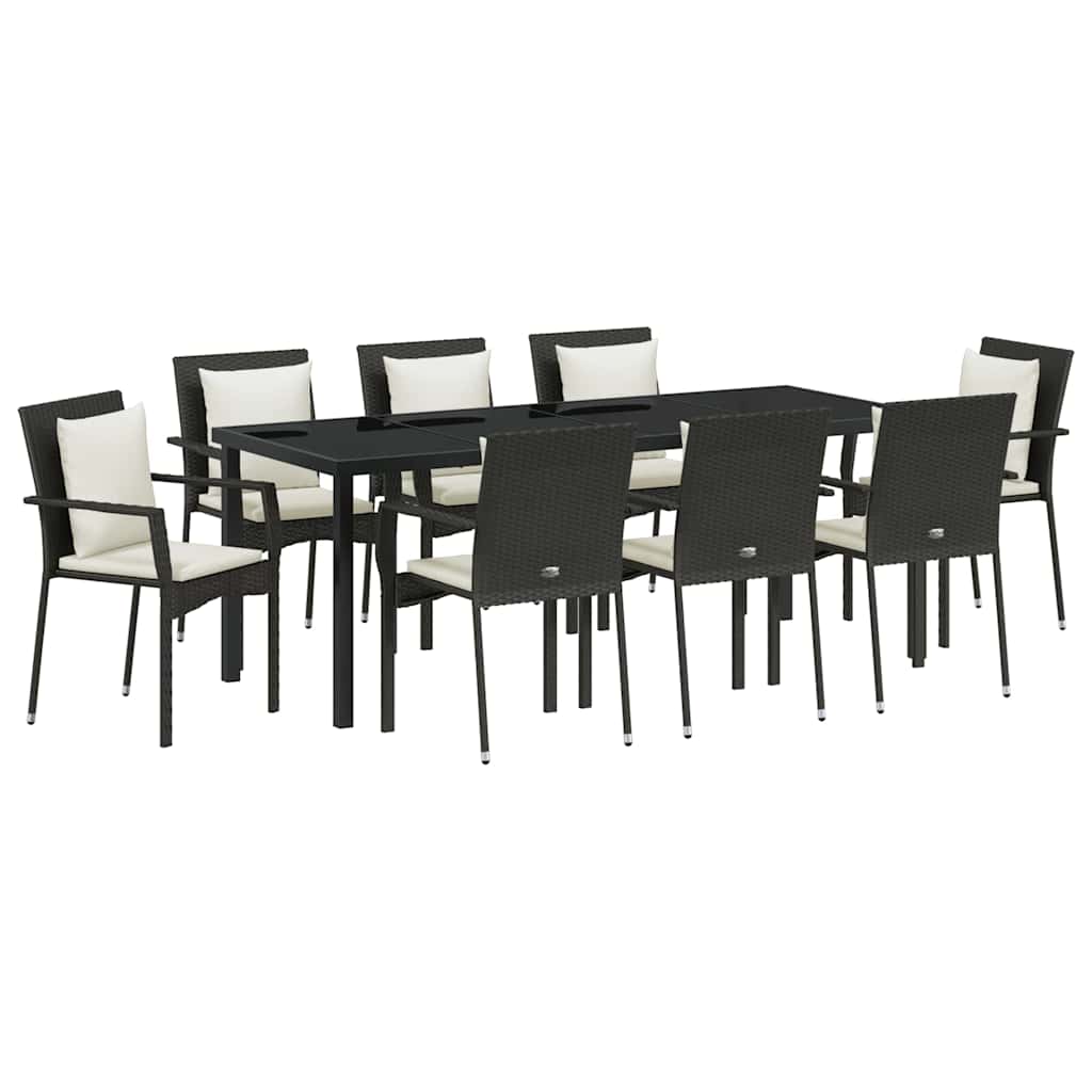 Have Spisebordssæt med pude 9 pcs Sort polyrattan