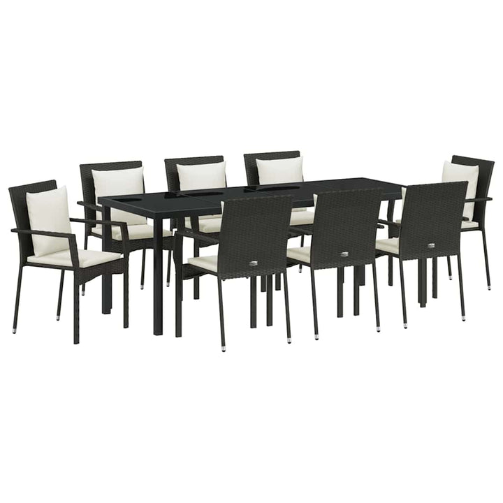 Have Spisebordssæt med pude 9 pcs Sort polyrattan
