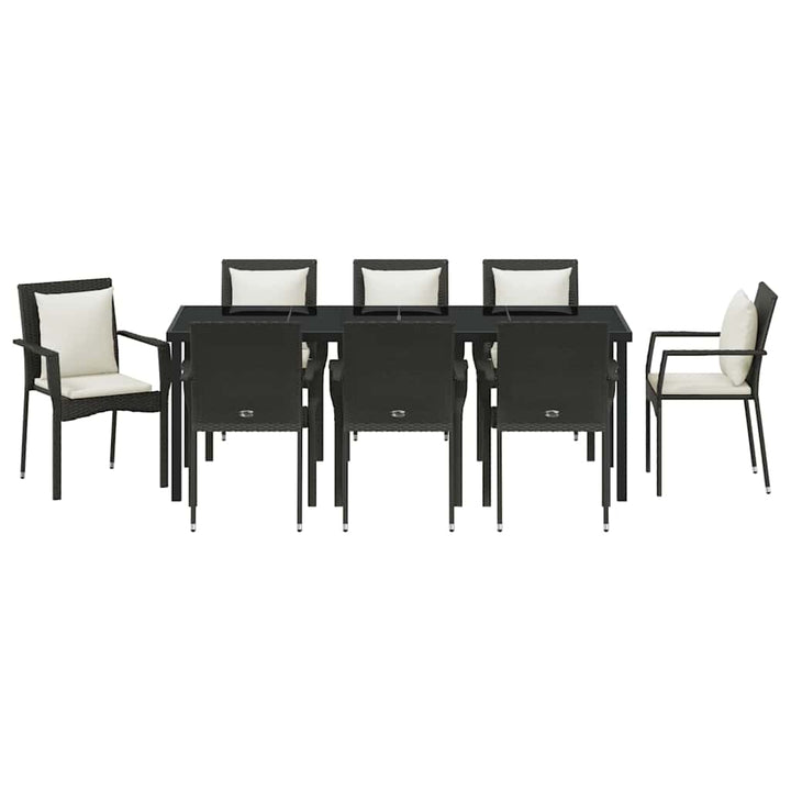 Have Spisebordssæt med pude 9 pcs Sort polyrattan
