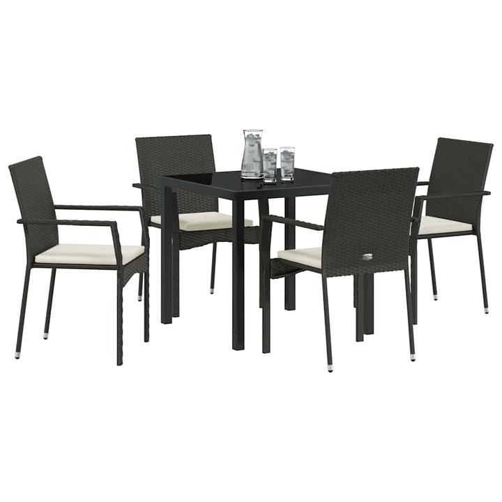 Have Spisebordssæt med pude 5 pcs Sort polyrattan
