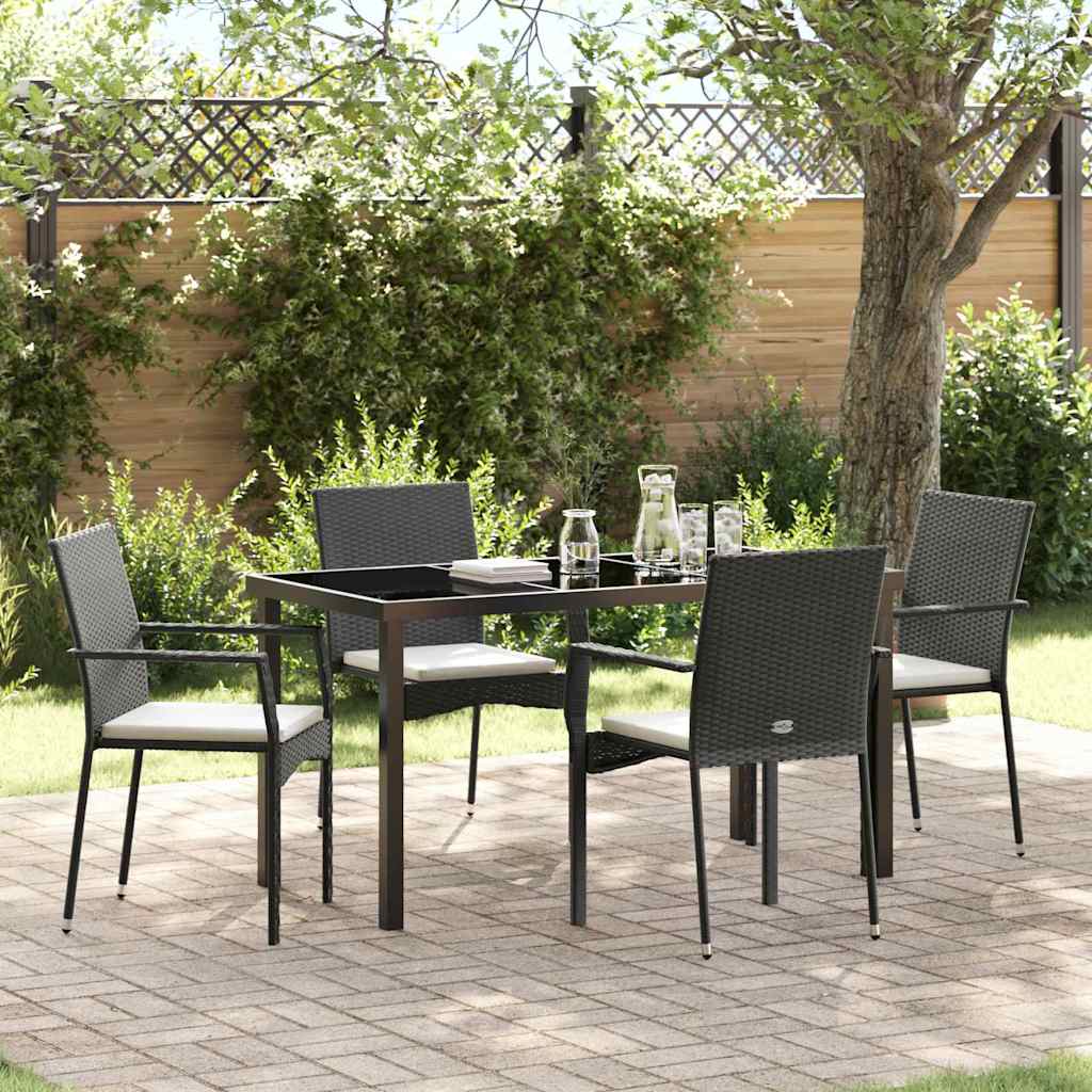 Have Spisebordssæt med pude 5 pcs Sort polyrattan