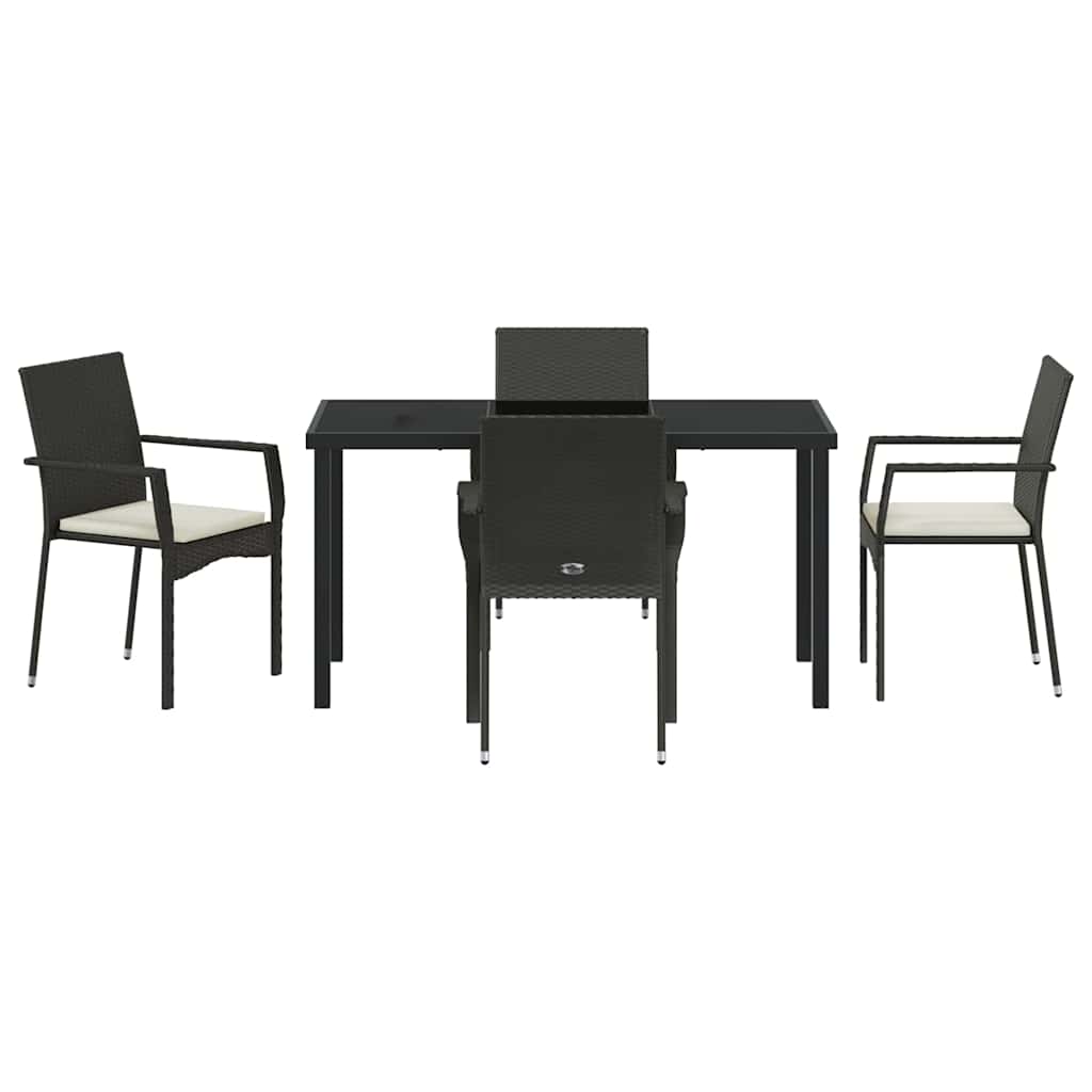 Have Spisebordssæt med pude 5 pcs Sort polyrattan