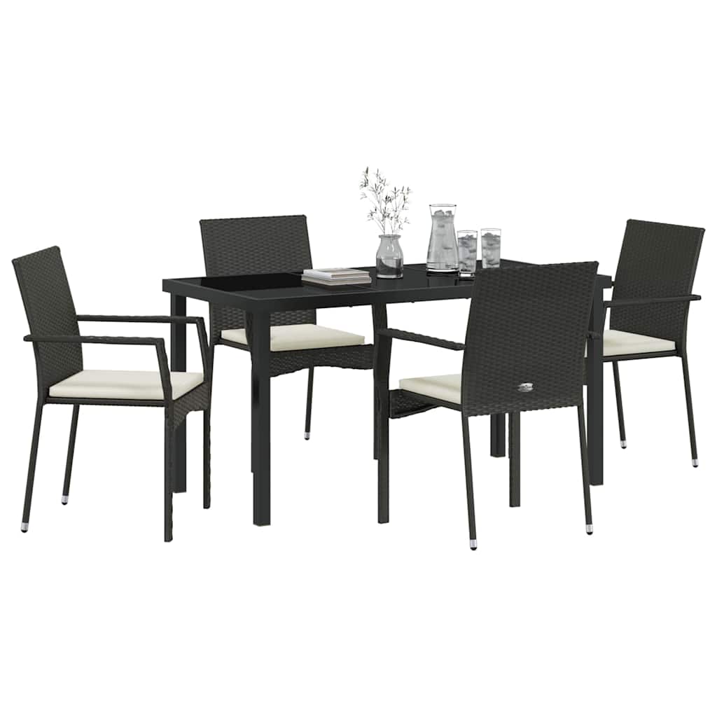 Have Spisebordssæt med pude 5 pcs Sort polyrattan