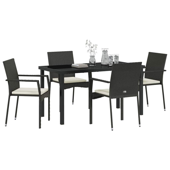 Have Spisebordssæt med pude 5 pcs Sort polyrattan