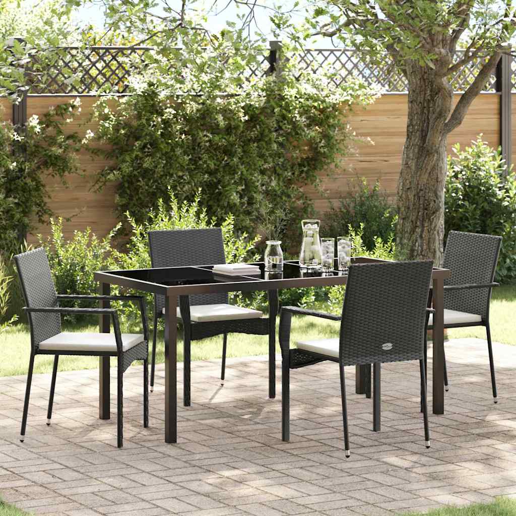 Have Spisebordssæt med pude 5 pcs Sort polyrattan