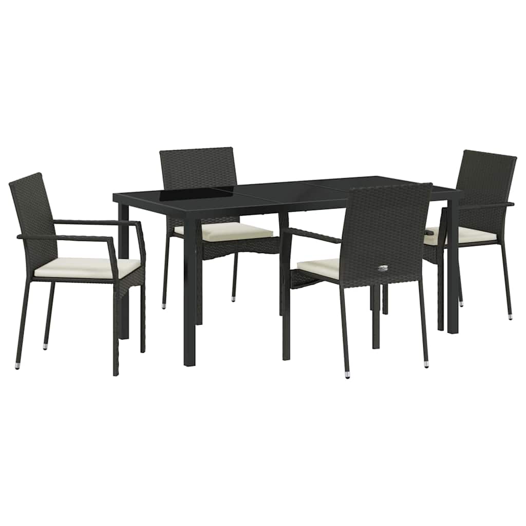 Have Spisebordssæt med pude 5 pcs Sort polyrattan