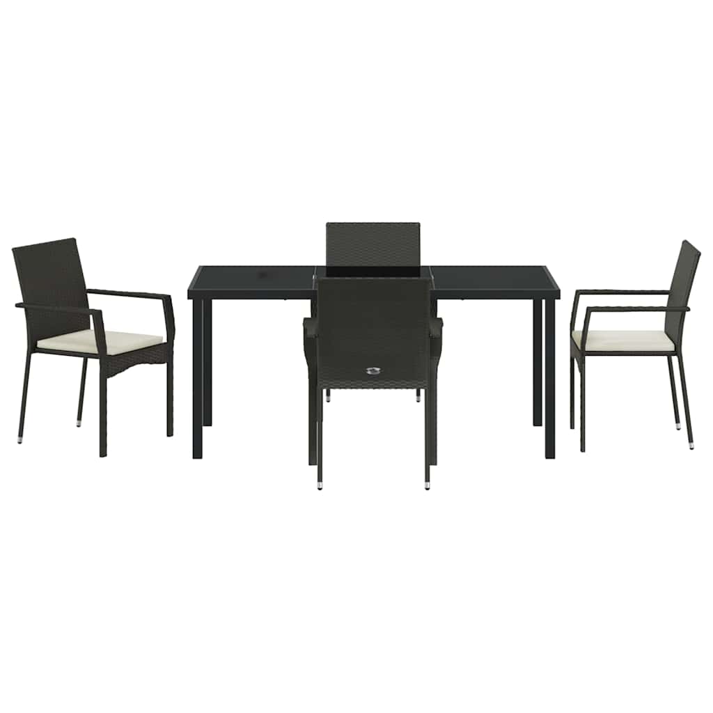 Have Spisebordssæt med pude 5 pcs Sort polyrattan