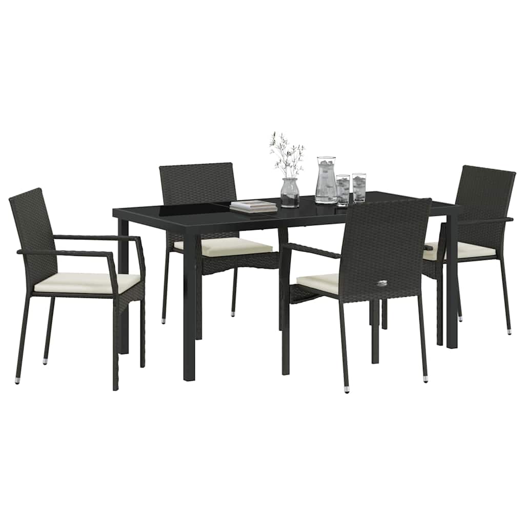 Have Spisebordssæt med pude 5 pcs Sort polyrattan